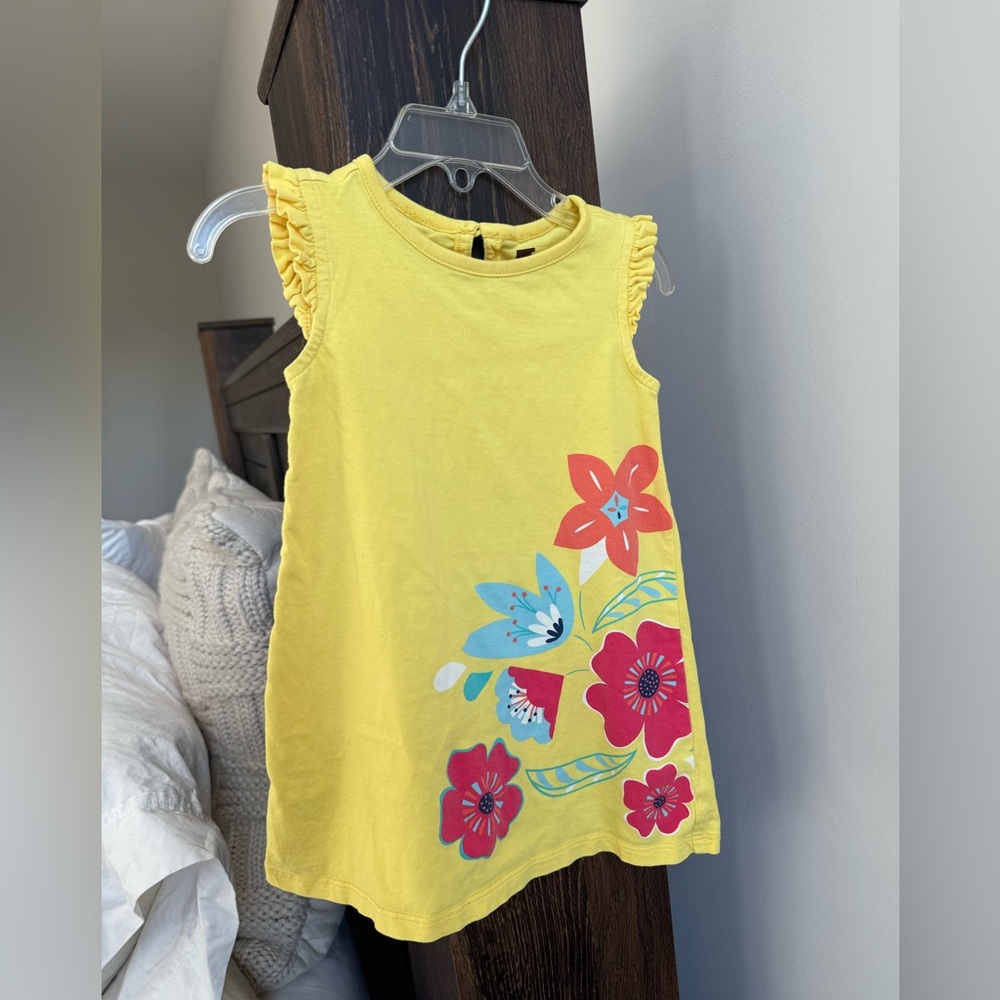 Tea Collection Yellow Floral 100% cotton dress size 18-24 months